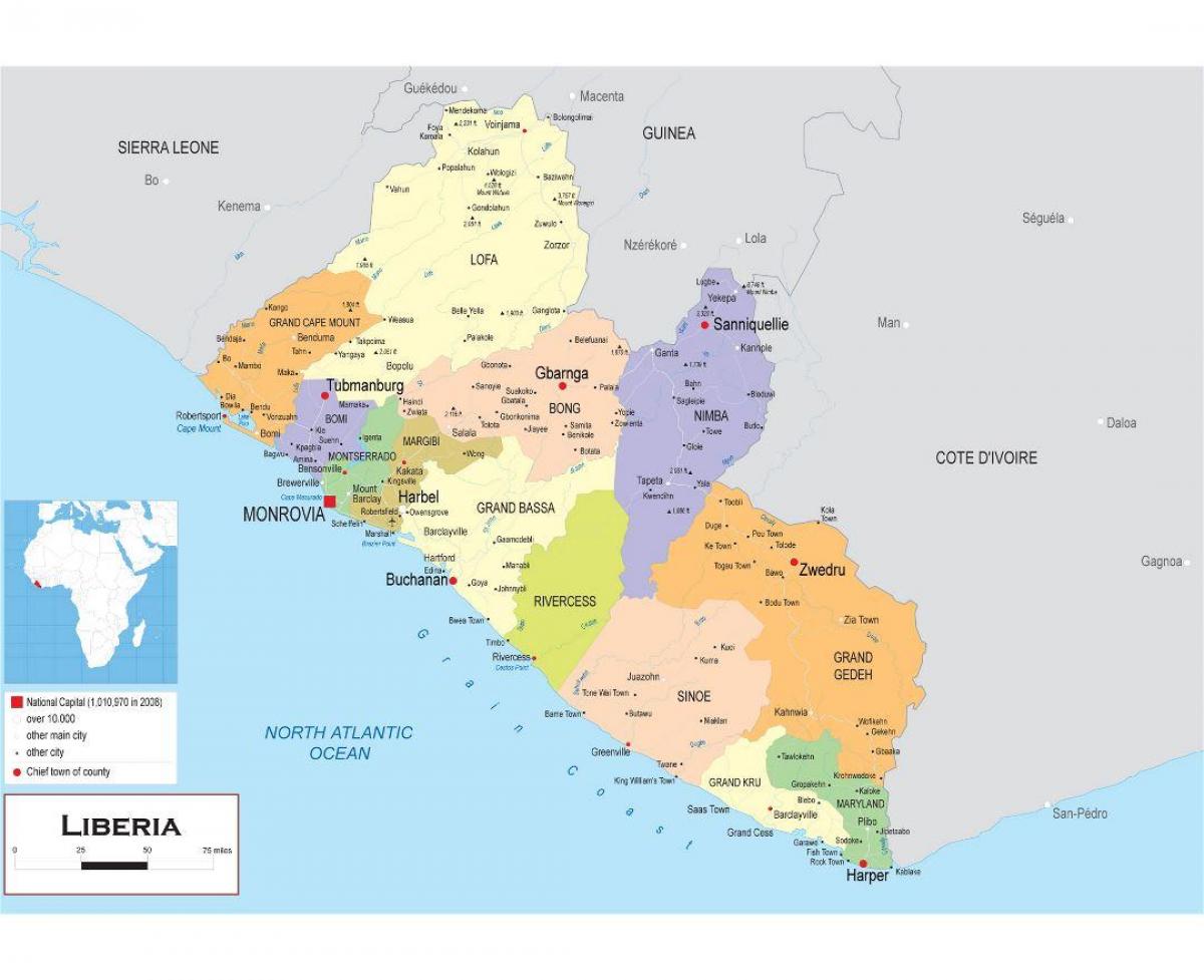karte izdarīt politiskās kartes Libērijas