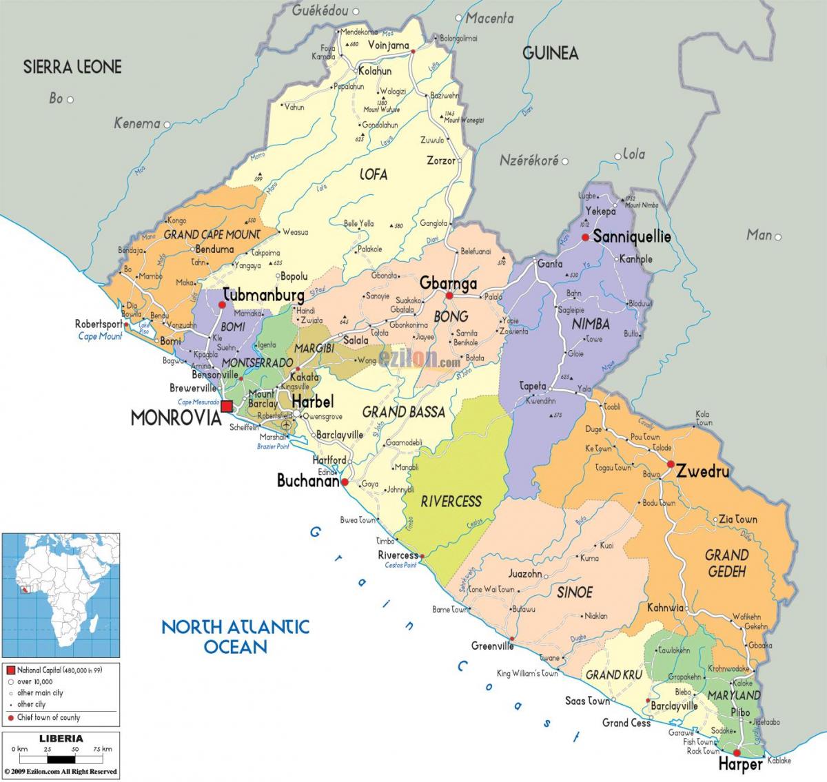kartes Libērijas valsts
